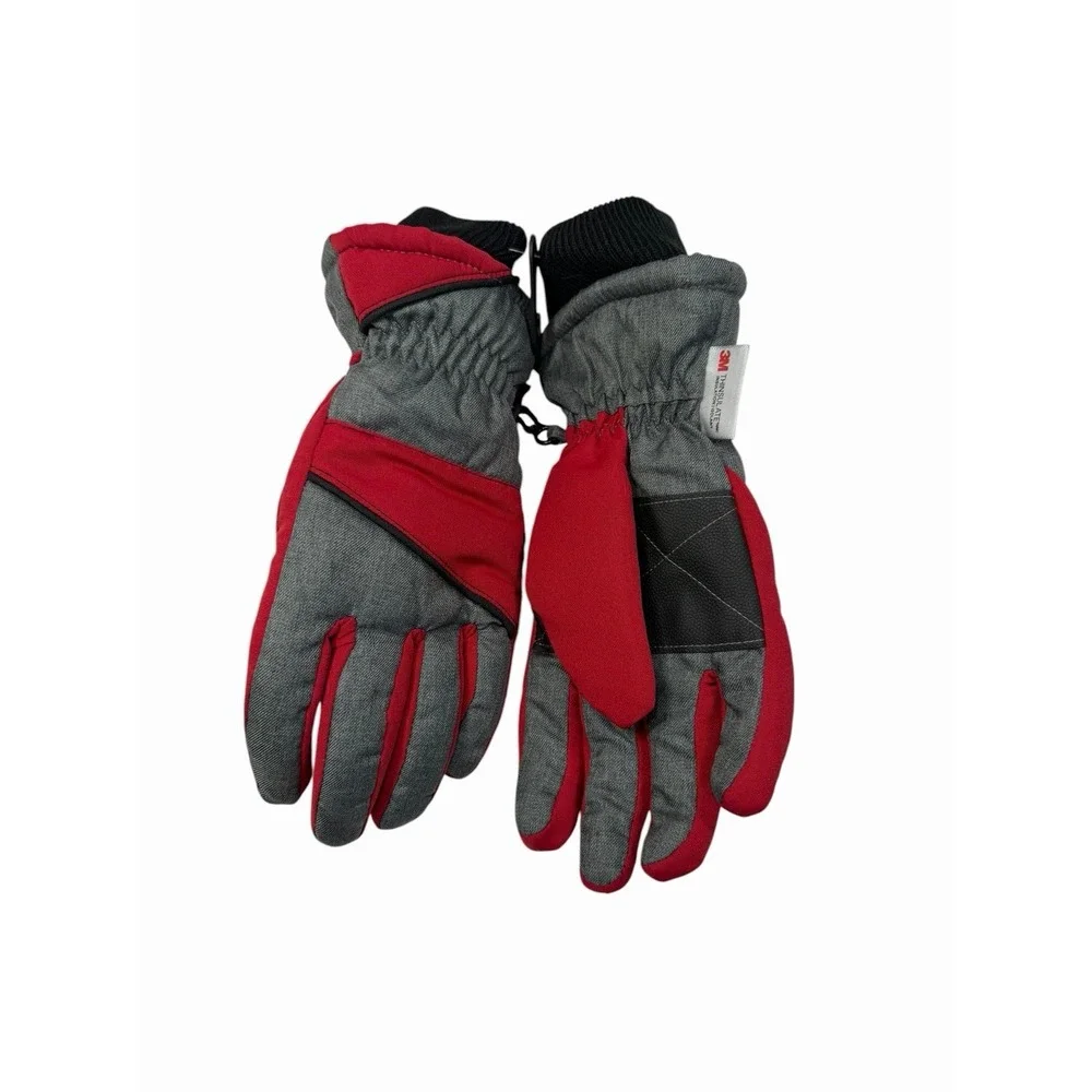 3M thinsulate waterproof boys winter snow gloves ages 8-16 red grey